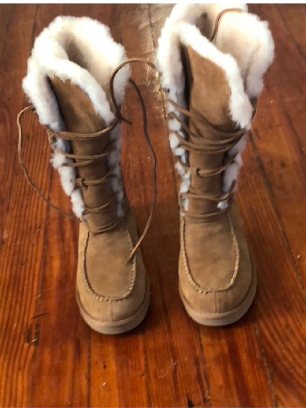 Women's Tan Suede Lace-Up Winter Boots with Shearling